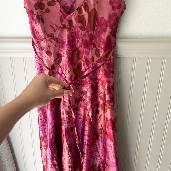 Y2K Faux Satin Charlotte Russe Pink and Red Floral Midi Dress Small Tie Back - Picture 5 of 5